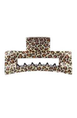 Large Cutout Rectangle Claw Clip - Golden Leopard